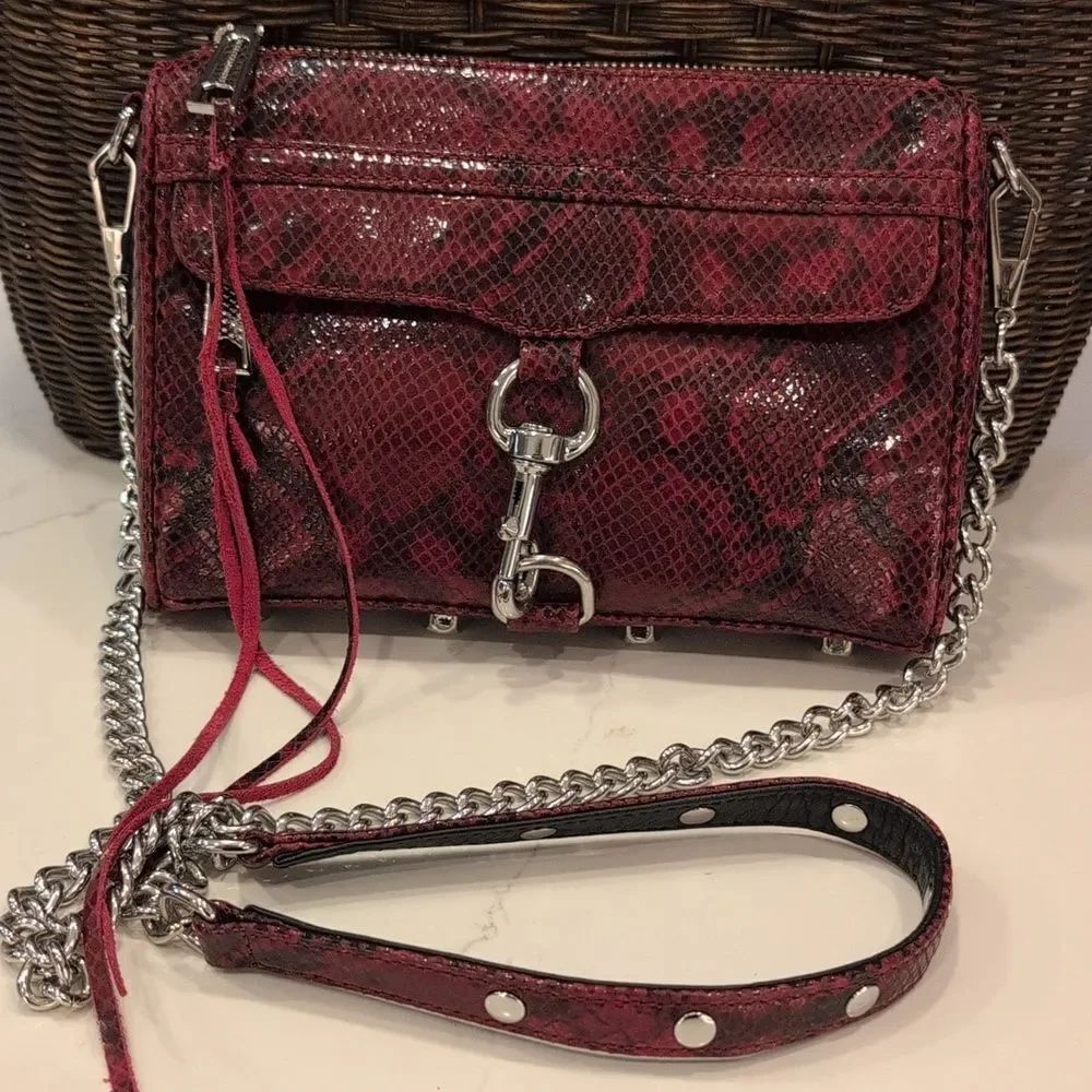 Rebecca Minkoff Sunday Mini Burgundy Snakeskin Print Leather Crossbody Bag